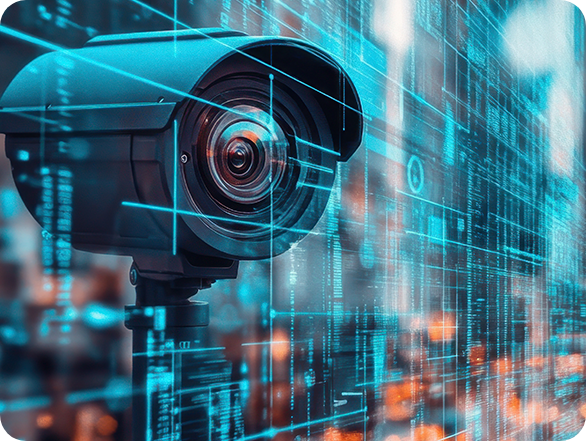 AI CCTV camera is processing video footage and making analysis of city traffic